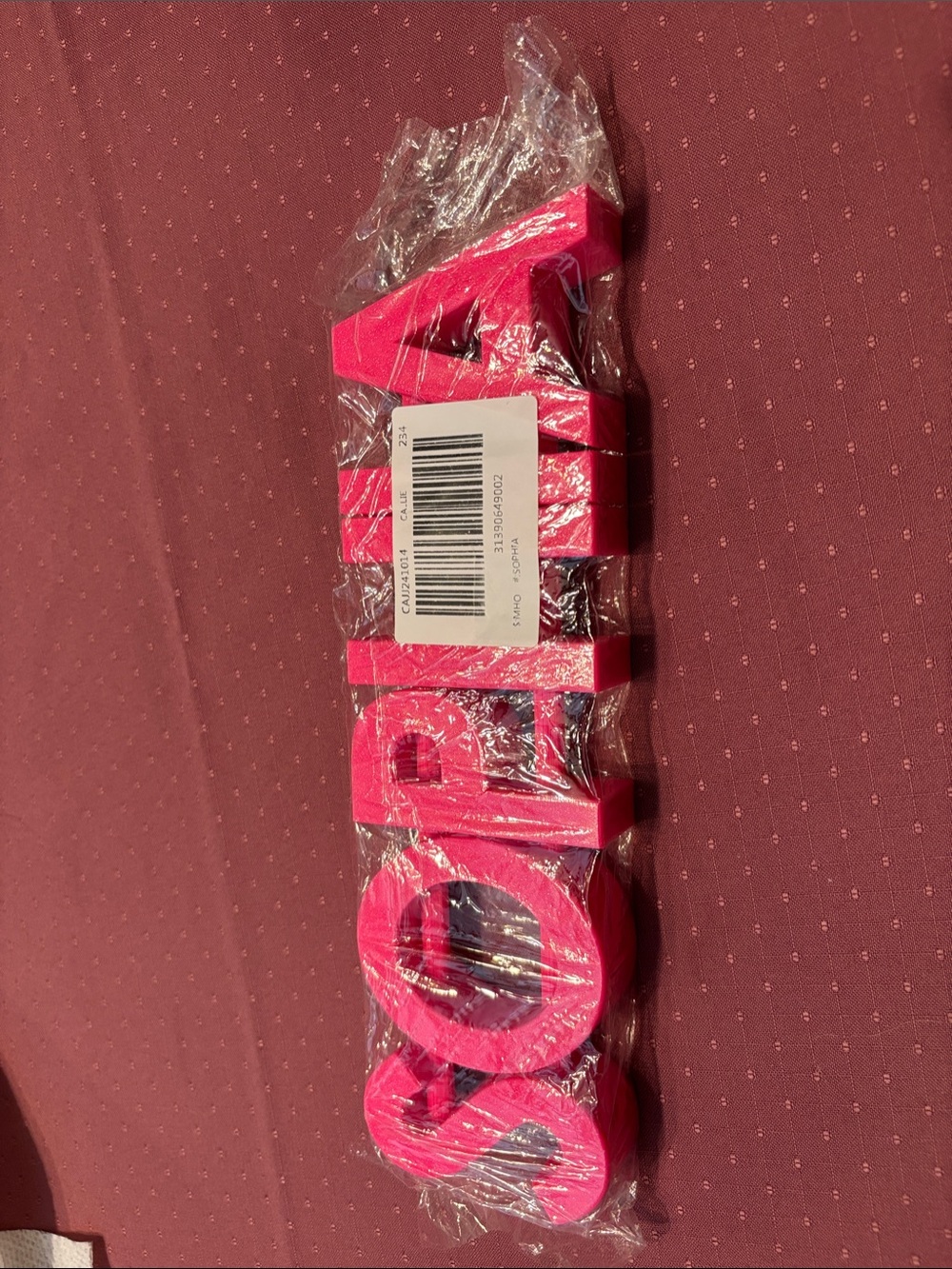 Hot Pink Sophia Decorative Letter sand mold.
